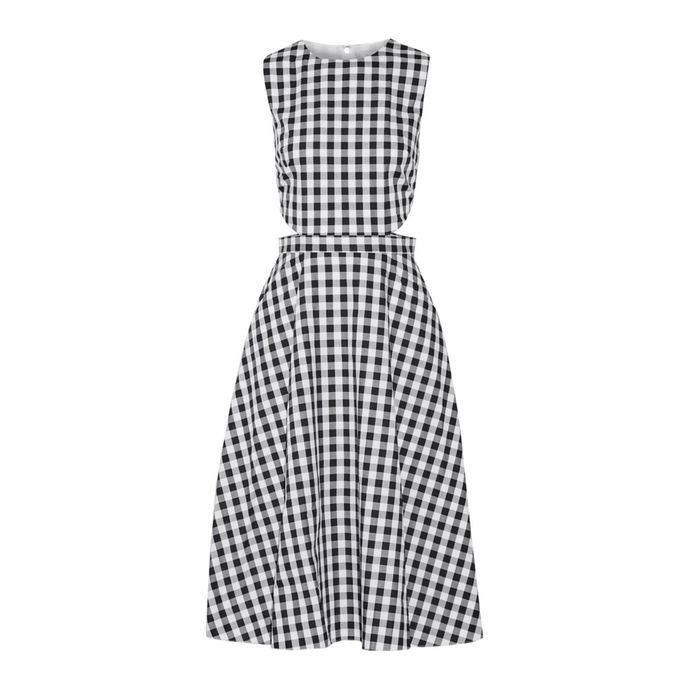 Tanya Taylor | Monica Gigham Cutout Midi Dress White/Navy 8
